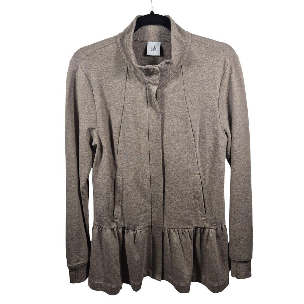 Cabi Jacket Womens S Brown Full Zip Long Sleeve Pockets Weekend Topper Peplum